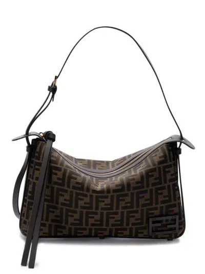 Fendi Simply Medium Jacquard Ff Bags In Brown