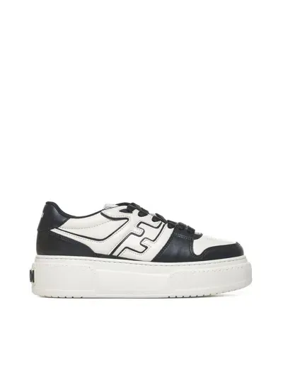 Fendi Match Leather Platform Sneakers In Ner+b.ic+ner+bia.ice