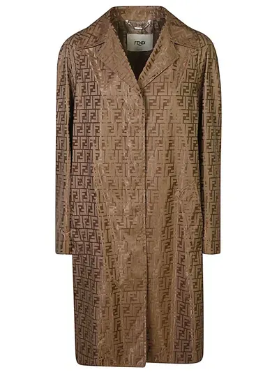 Fendi Soprabito Cappotto In Cotone In Brown