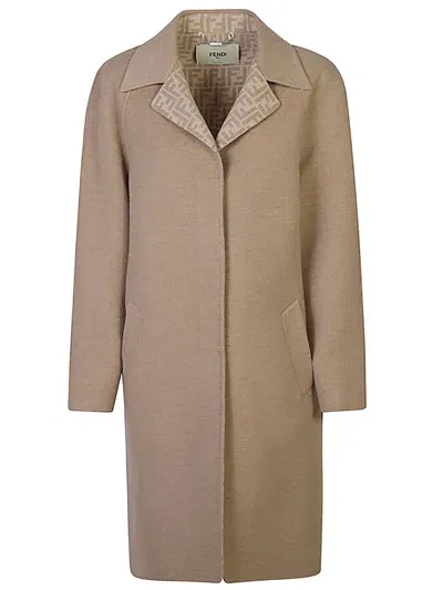 Fendi Soprabito Cappotto In Lana Beige In Brown