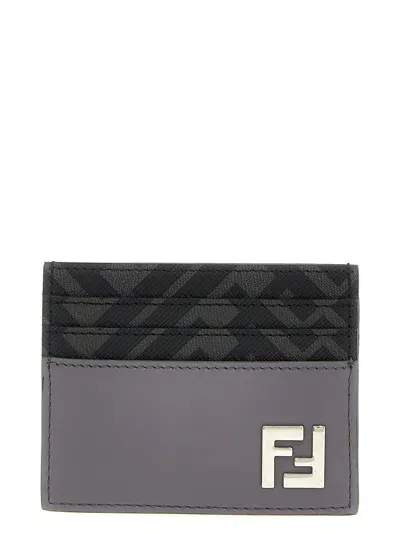 Fendi Squared Ff Card Holder In Gray