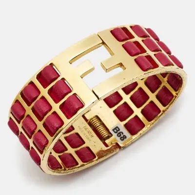 Pre-owned Fendi Sta Leather Gold Tone Bracelet M