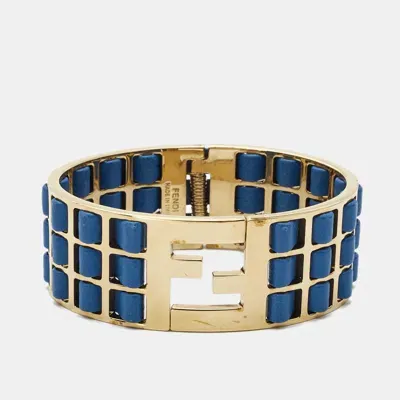 Pre-owned Fendi Sta Woven Leather Gold Tone Bracelet M