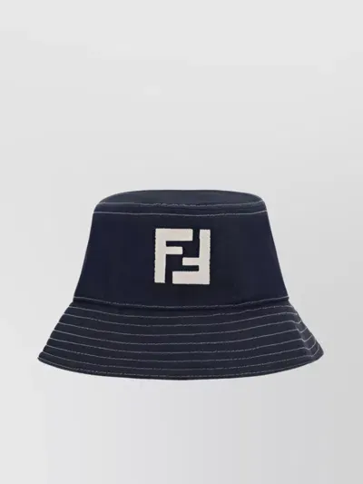 Fendi Stitched Cotton Bucket Hat Monochrome In Denim Blue