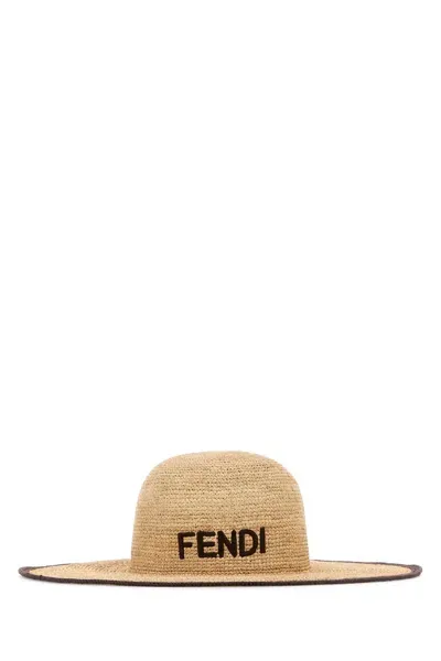 Fendi Straw Hat In Naturalemarrone