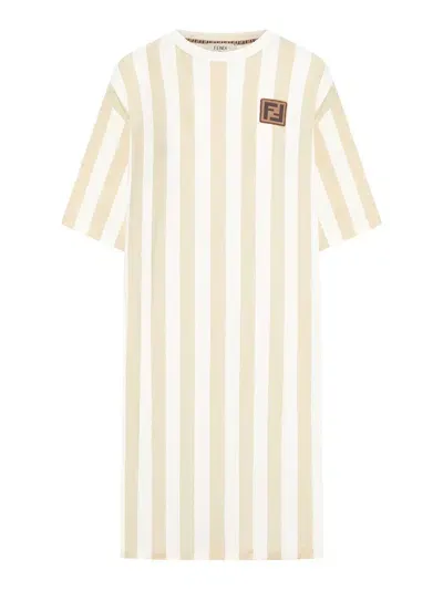 Fendi Striped Crewneck T In Nude & Neutrals