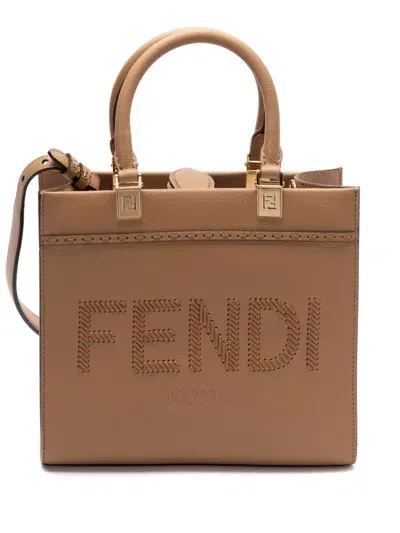 Fendi Sunshine Small Tote In Cappuccino