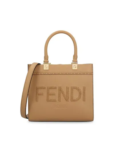 Fendi Sunshine Lace Up Logo Small Top Handle Bag In Beige