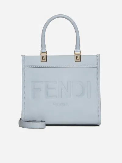 Fendi Small Sunshine Leather Tote Bag In Anise