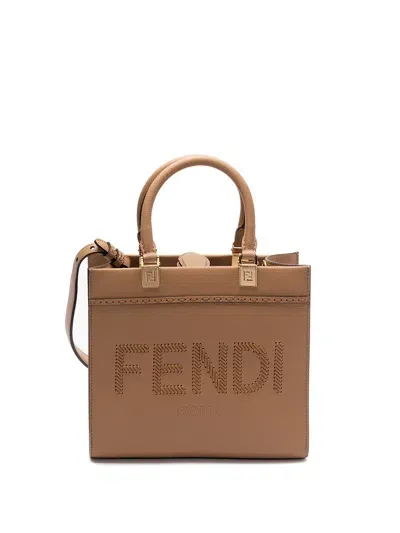 Fendi Sunshine` Small Shopper Bag In Brown