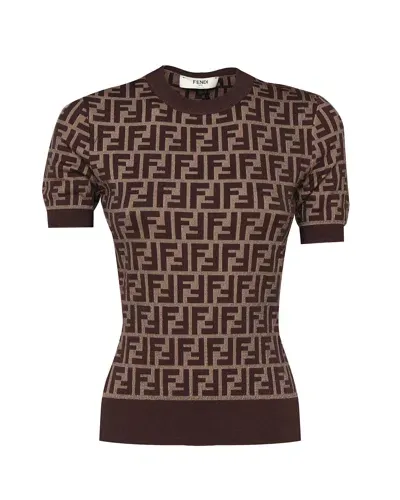 Fendi T-shirt Ff In Tobacco