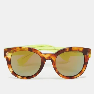 Pre-owned Fendi Tortoise/green Ff0026/s Mirrored Square Sunglasses In Brown