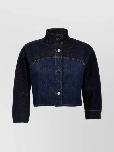 Fendi Two-tone Cropped Denim Jacket In Blue