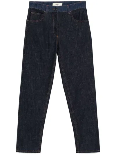 Fendi Two-tone Jeans In Blue