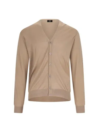 Fendi V-neck Cardigan In Beige