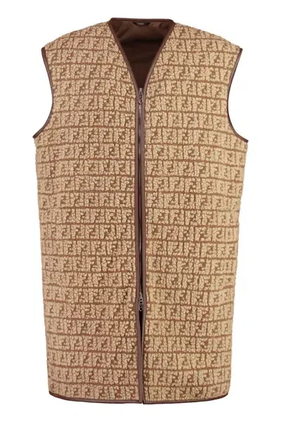 Fendi Ff-monogram Fleece Gilet In Beige