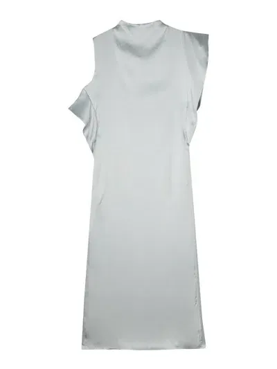 Fendi Ruffle-detail Satin Midi Dress In Light Blue