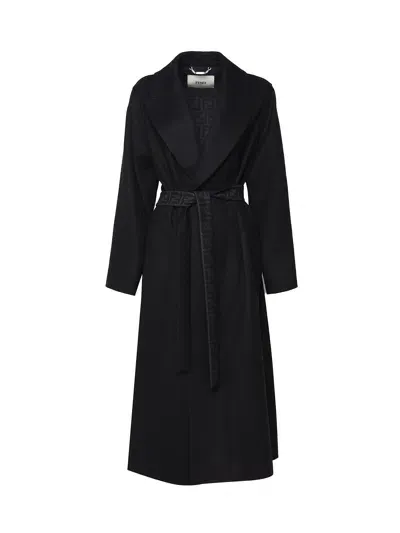 Fendi Virgin Wool Trench Coat In Black