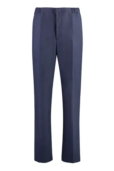 Fendi Virgin Wool Trousers In Blue