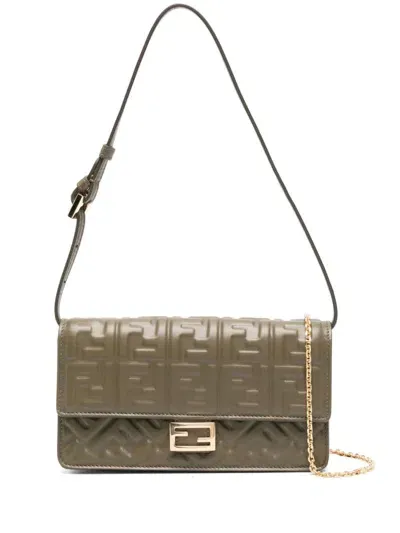 Fendi Wallet On Chain Baguette Shoulder Bag In Green