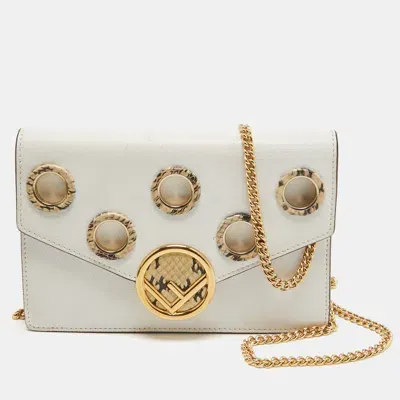 Pre-owned Fendi Wallet On Chain In White