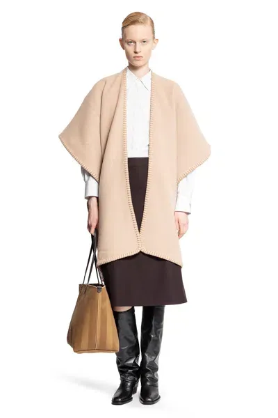 Fendi Woman Beige Coats In Neutral