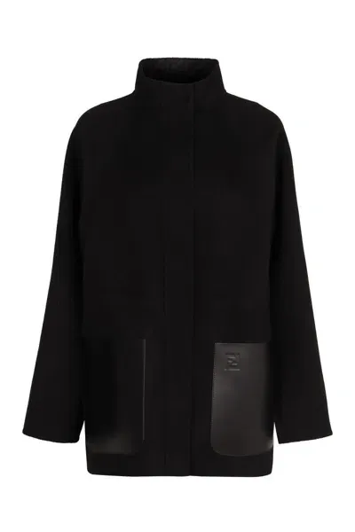 Fendi Wool Zipped Jacket In Black