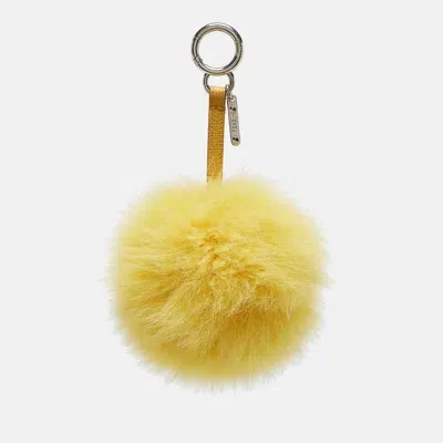 Pre-owned Fendi Yellow Fox Fur Pom Pom Bag Charm