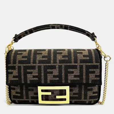 Pre-owned Fendi Zucca Baguette Mini Bag In Brown