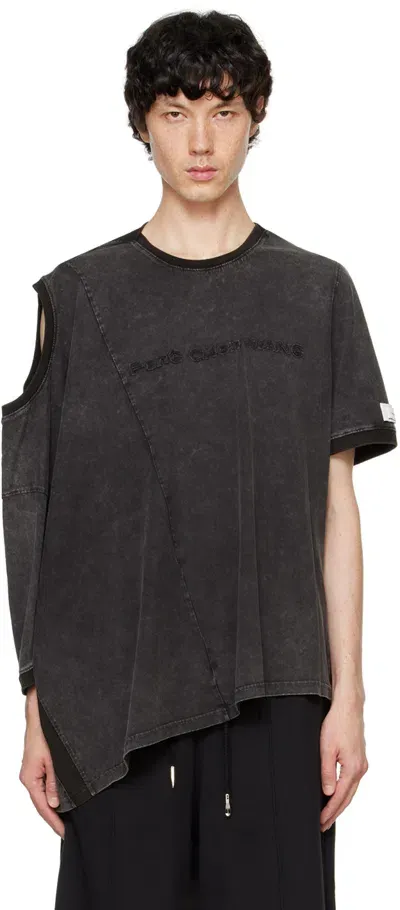 Feng Chen Wang Black Deconstructed Double Collar T-shirt