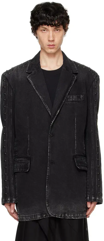 Feng Chen Wang Black Paneled Denim Blazer