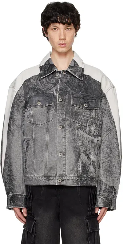 Feng Chen Wang Gray Printed Denim Jacket In Black/grey