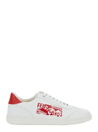 Ferragamo Low Top Sneaker With Logo In White