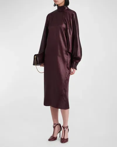 Ferragamo Bat-wing Mock Neck Midi Dress In Weinrot