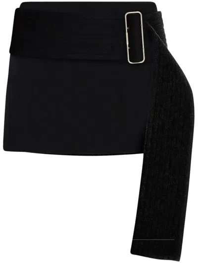 Ferragamo Belted Straight Mini Skirt In Black