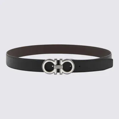 Ferragamo Black And Hickory Leather Gancini Belt