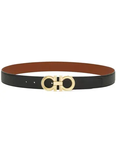 Ferragamo Black Calf Leather Reversible Belt