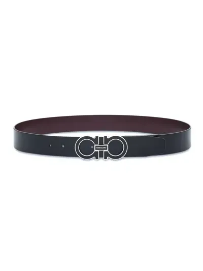 Ferragamo Black Calf Leather Reversible Belt