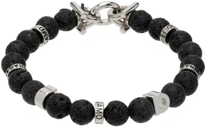 Ferragamo Black Elasticized Gancini Bracelet In Pietra Lavica+pldluc