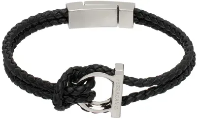 Ferragamo Black Gancini Bracelet In Pelle Black+pldlucid