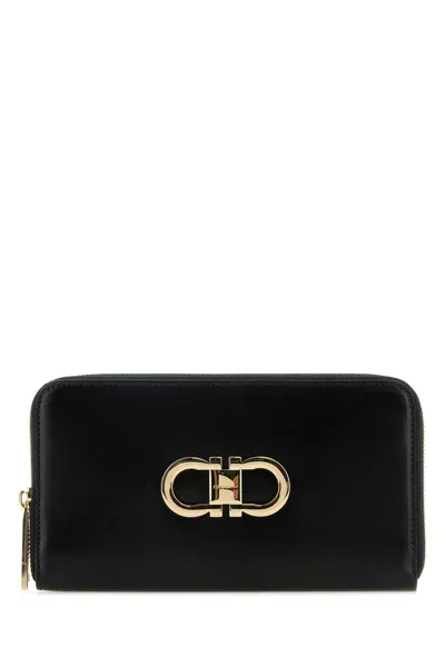 Ferragamo Black Leather Wallet In Neroflameredflamered