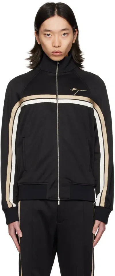 Ferragamo Logo-engraved Zip-up Jacket In Black