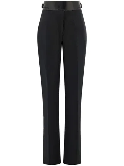 Ferragamo Belted Tailored Linen Trousers In Black