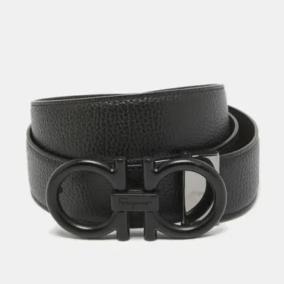 Pre-owned Ferragamo Black/dark Brown Leather Gancini Reversible Cut To Size Belt