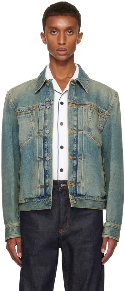 Ferragamo Blue Trucker Denim Jacket In 0085/384 Sage Dusty