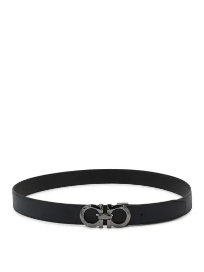 Ferragamo Blue Learher Reversible Belt In Black