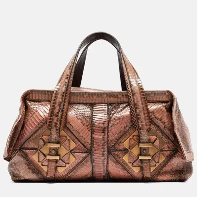 Pre-owned Ferragamo Brown/beige Water Snakeskin Satchel