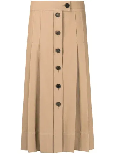 Ferragamo Buttoned-up Pleated Skirt In Nude