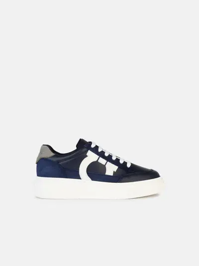 Ferragamo 'cassina' Blue Leather Sneakers