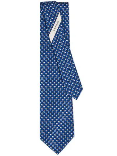 Ferragamo Cocktail-print Silk Tie In Blue